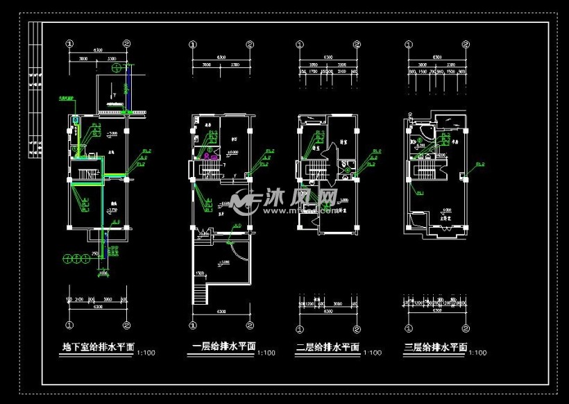 陕西某四层别墅给排水施工图