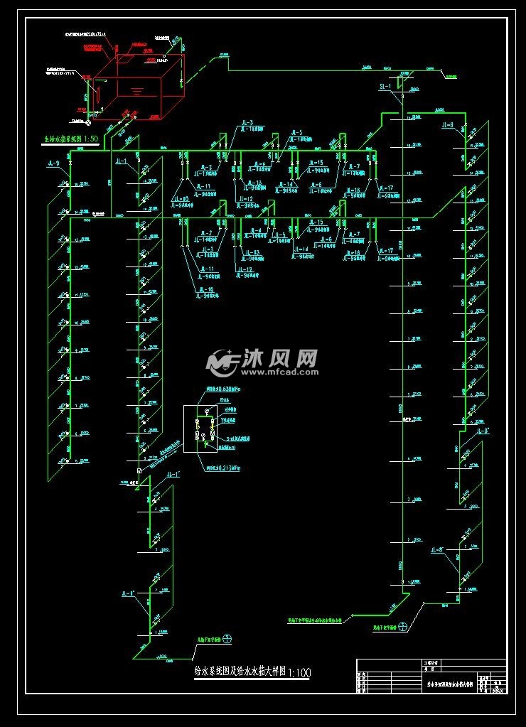 给水系统图及给水水箱大样图