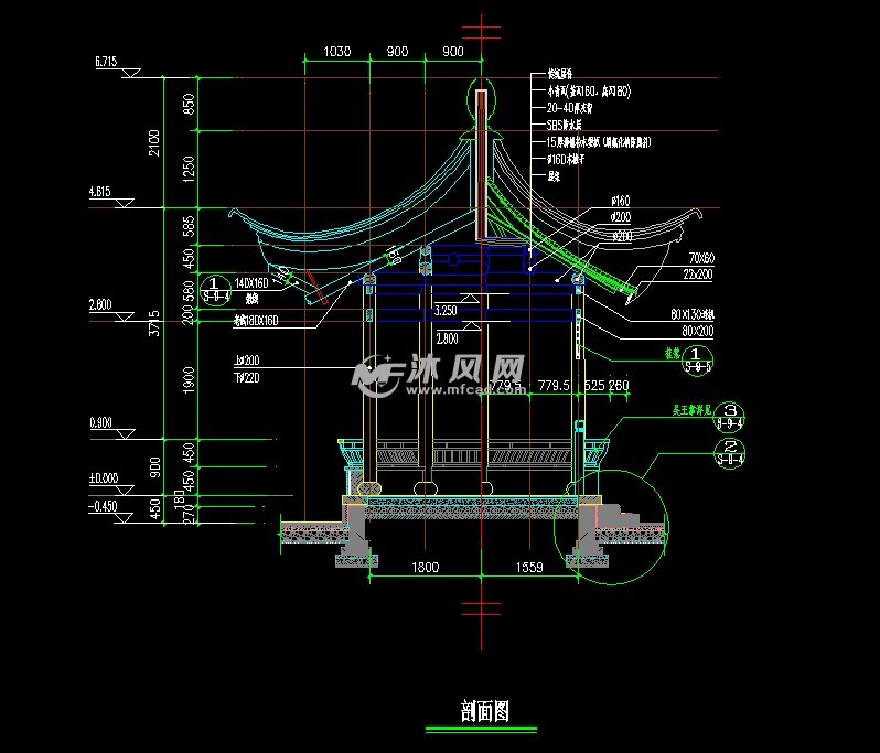 仿古木質六角亭設計圖- 景觀及古建築圖紙 - 沐風網