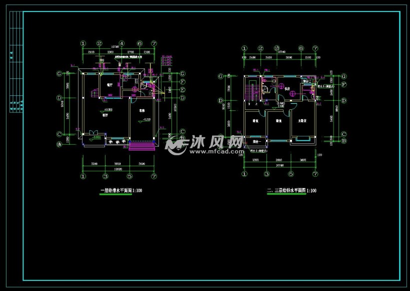 浙江某别墅给排水施工图- cad建筑图纸 - 沐风网