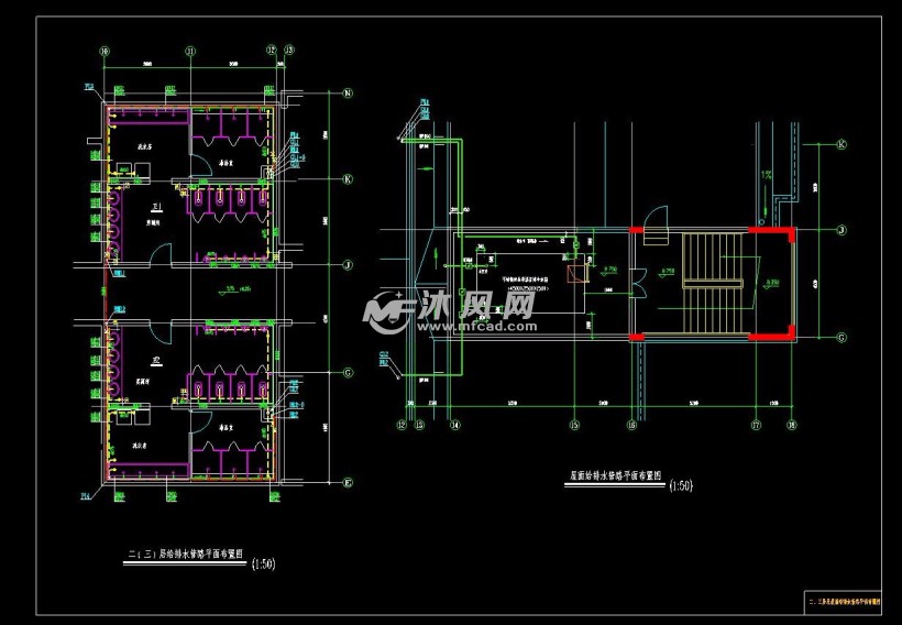 屋面给排水管路平面布置图