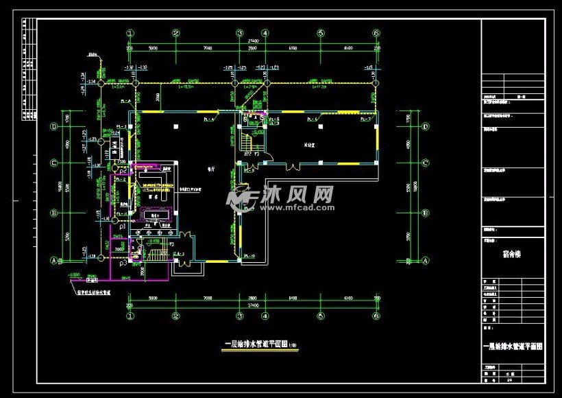 某五层宿舍楼给排水设计图- cad建筑图纸 - 沐风网
