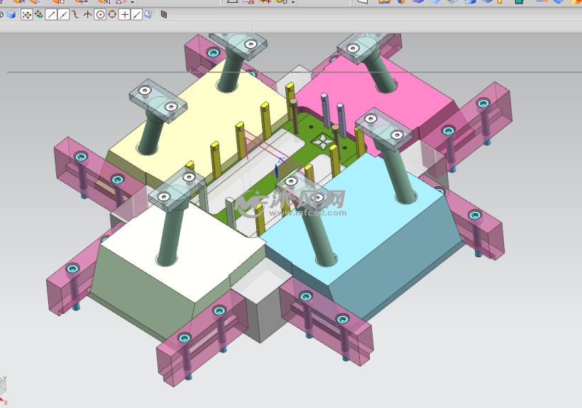 滑块侧抽芯简图契紧块01-契紧块02注塑模具三维装配图型腔-型芯顶针