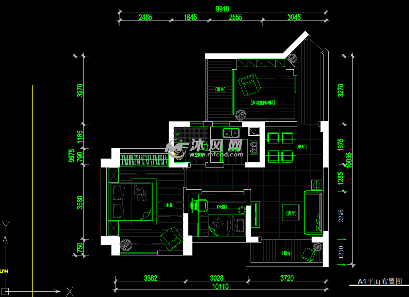 湖北精装修87㎡两居室样板房含效果 - 建筑装修图纸 - 沐风网
