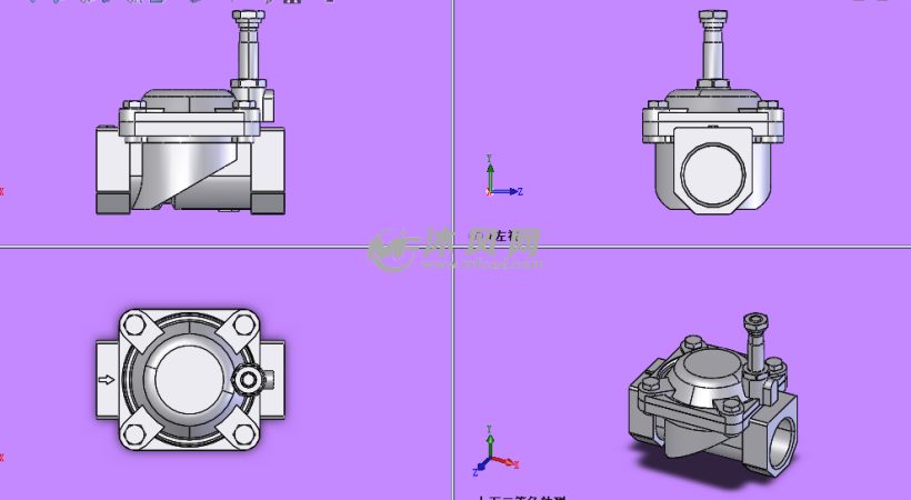 ev-fluid系列黄铜阀体电磁阀三视图