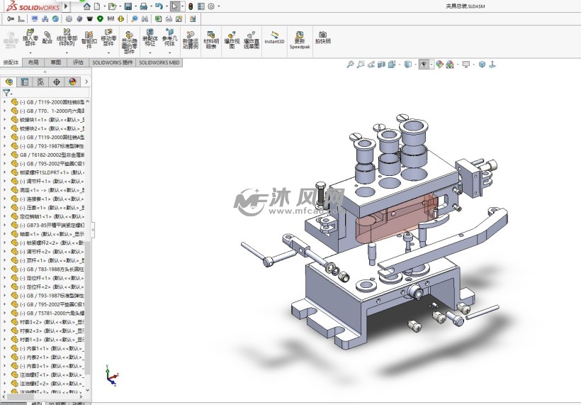 车床后托架钻三杠孔夹具sw三维设计