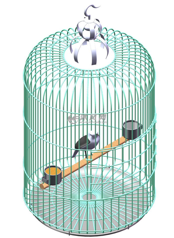 一款带鸟的圆形鸟笼模型图