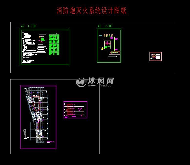 自動噴淋系統原理圖三層給排水平面圖圖紙描述消防炮滅火系統設計圖紙