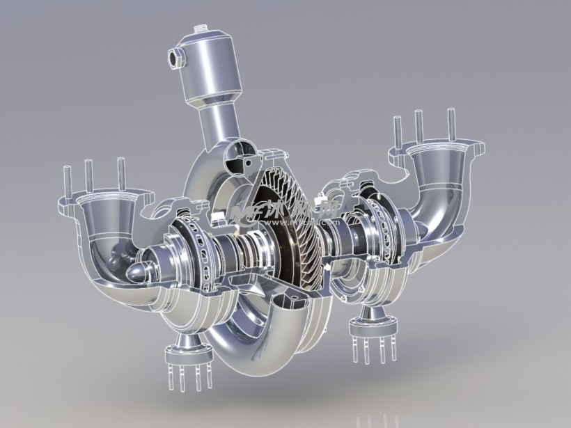 火箭发动机液体燃料双涡轮增压泵设计三维
