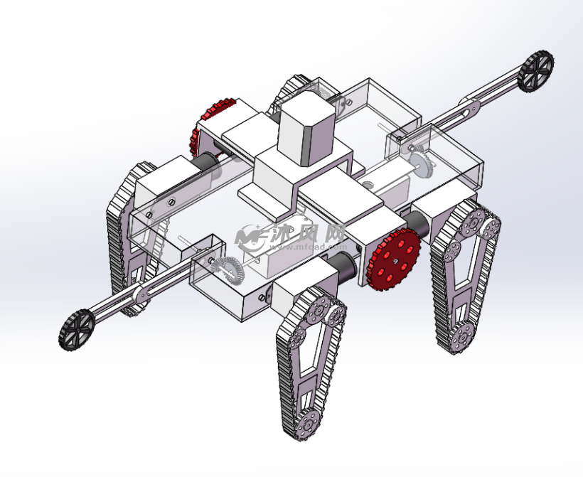 履带式行走小车sw三维 二维 - 行走系统图纸 - 沐风网