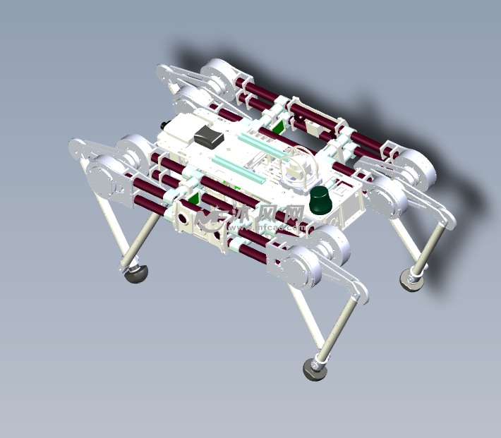 腿四足机器人主视图并联腿四足机器人尺寸图图纸描述机器人并联腿设计