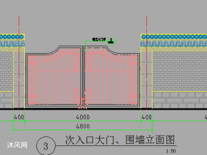 中式灰筒瓦面牌坊大门及围墙建筑详图