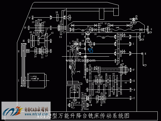 万能铣结构图如下主要内容:本图展示的为autocad绘制的x6132型万能