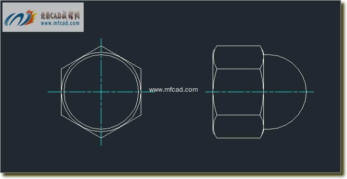 autocad 六角盖形螺母 gb 802-88 m20型