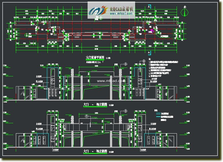 大门完整施工图 - autocad住宅建筑平面图形 - 沐风图纸