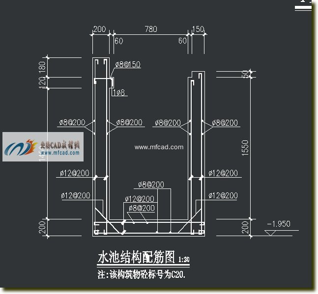 autocad 水池结构配筋图