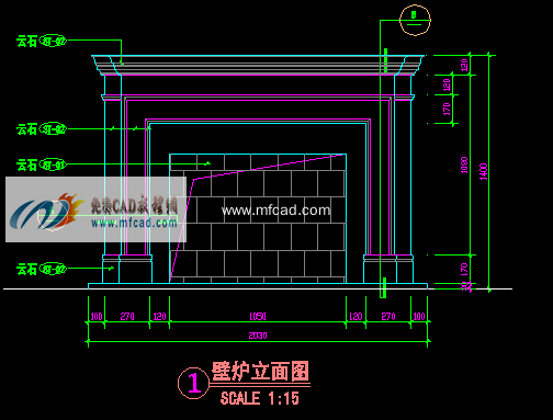 别墅云石壁炉详图 - autocad室内设计图纸 - 沐风图纸