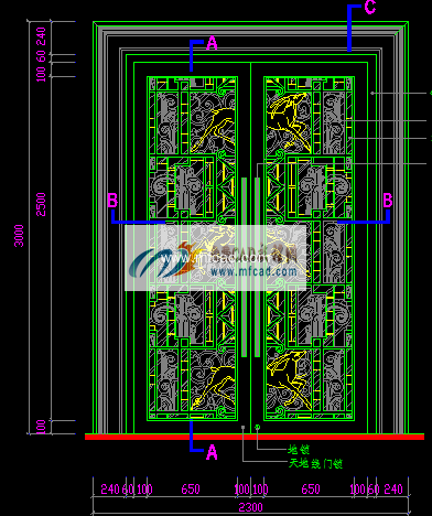 娱乐城双开玻璃推拉门-cad建筑图纸-沐风网