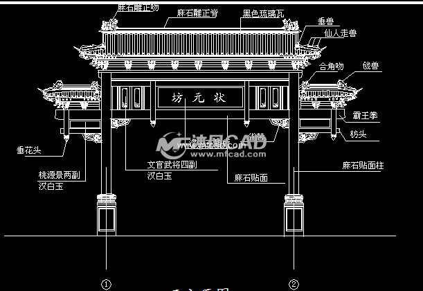 状元牌坊全套施工图-cad建筑图纸-沐风网
